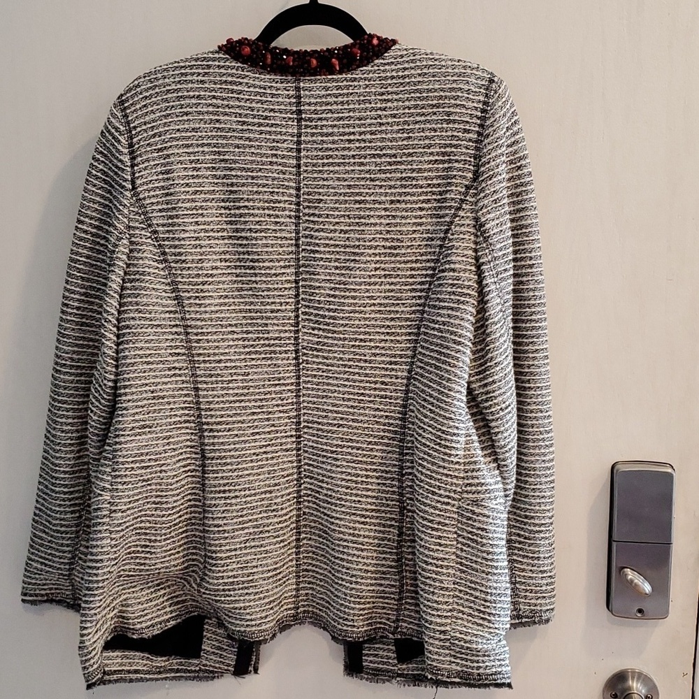Chico's Black, White, Silver Tweed Jacket with Embellished Neckline 2 / L - Picture 10 of 11